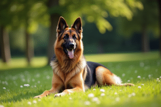 Chien berger allemand majestueux dans un parc ensoleille