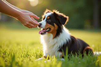 Chien border collie et australian shepherd en plein air