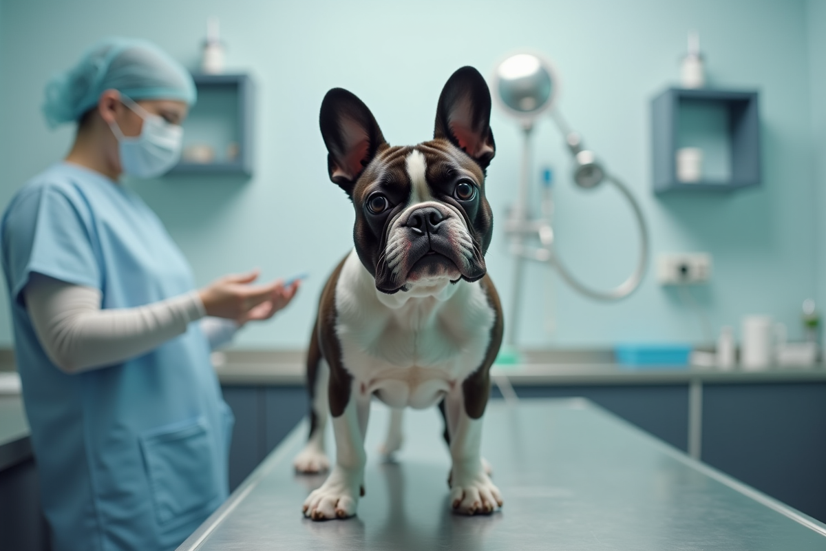 Bulldog francais adulte en consultation veterinaire