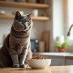 Chat british shorthair brun dans la cuisine lumineuse