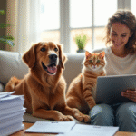 Chien et chat heureux sur un canapé lumineux