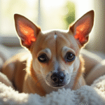 Chihuahua âgé au museau gris reposant sur une couverture