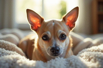 Chihuahua âgé au museau gris reposant sur une couverture