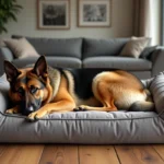 Grand chien berger allemand sur un grand lit robuste