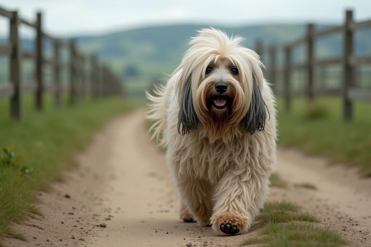 Chien Puli aux longs poils cordés marchant sur un chemin de campagne, illustration des perceptions erronées sur l'apparence des chiens peu conventionnels