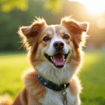 Chienne joyeuse avec collier V dans un parc ensoleille