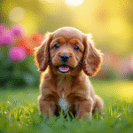 Chiot cocker spaniel dans un jardin ensoleille