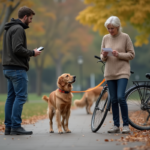 Femme avec son chien dans un parc en automne