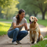 Femme et chien dans un parc avec vitamine D