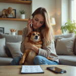 Femme inquiète tenant son chien blessé dans ses bras
