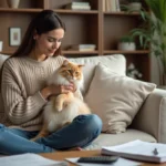 Femme avec chat sacré birman dans un salon cosy