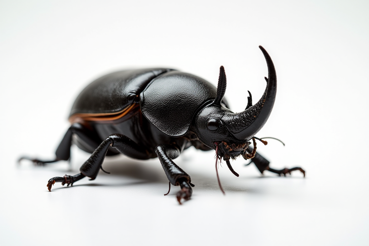 Gros plan d un scarabeo japonais sur fond blanc avec lumiere forte