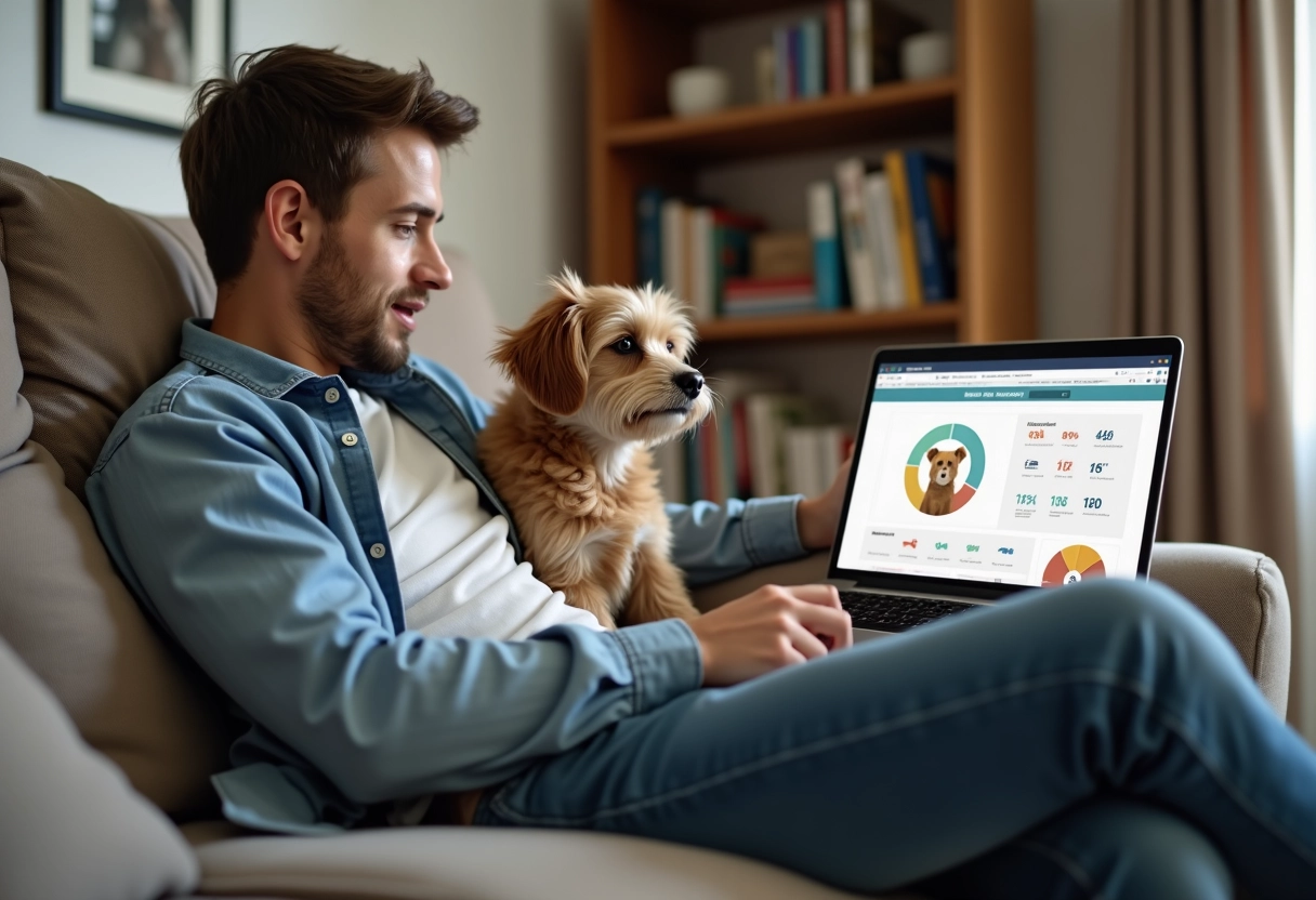 Jeune homme relaxe avec chien sur canapé en intérieur