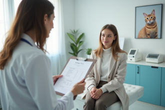 Jeune femme en consultation avec médecin allergie