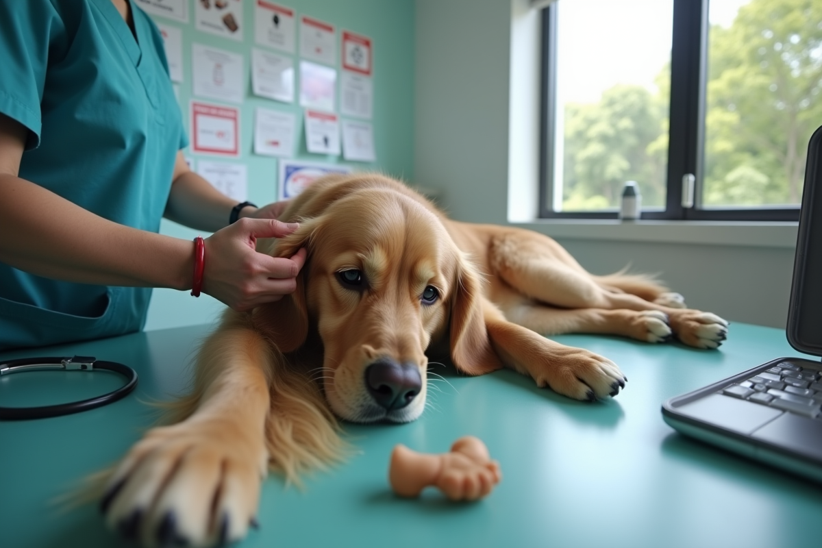 Vétérinaire donnant les premiers secours à un chien
