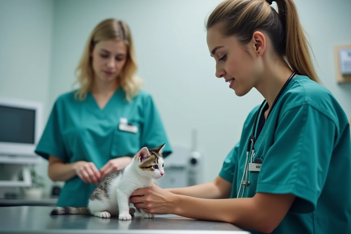 Vétérinaire tenant un chaton pour illustrer l'importance de la stérilisation après adoption à Rennes