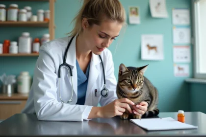 Vétérinaire examine un chat dans une clinique moderne