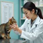 Vétérinaire femme examine un chat dans une clinique