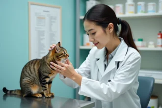 Vétérinaire femme examine un chat dans une clinique