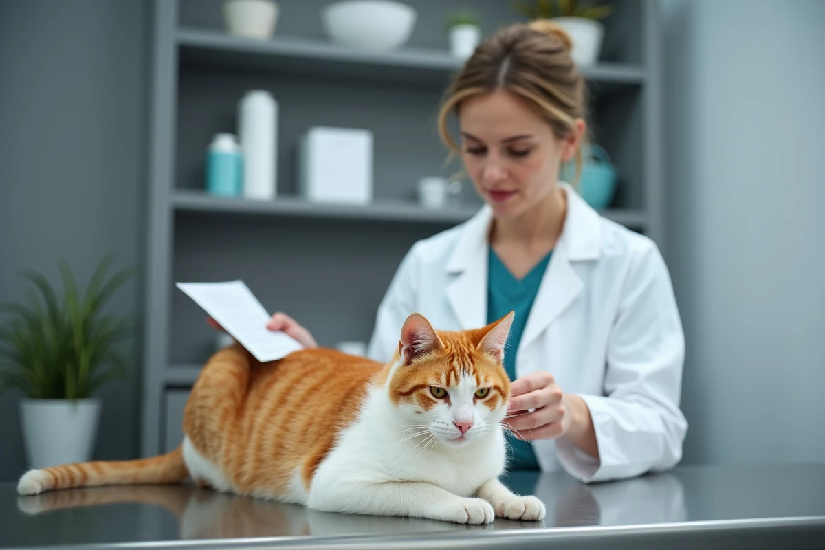 Vétérinaire examinant une chatte dans une clinique vétérinaire moderne lors d'une consultation sur la contraception féline
