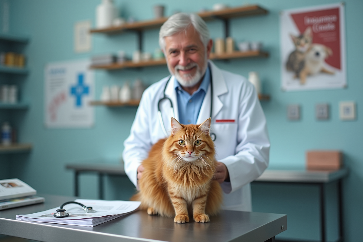 Vétérinaire examinant un chat âgé en clinique