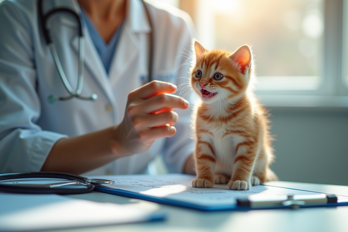Vétérinaire examinant un chaton dans une clinique