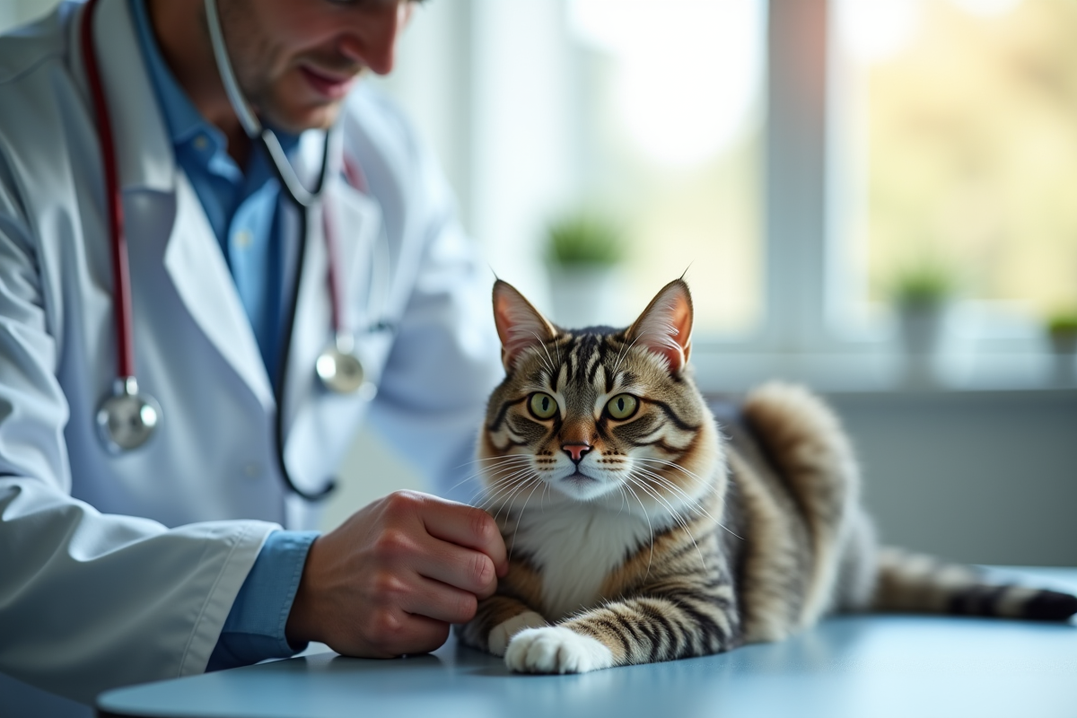Vétérinaire examinant un chat domestique dans une clinique moderne
