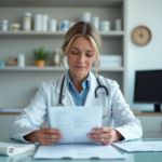 Vétérinaire femme en blanc dans son cabinet