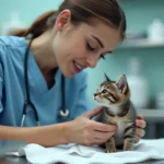 Vétérinaire examine un chaton dans une clinique moderne