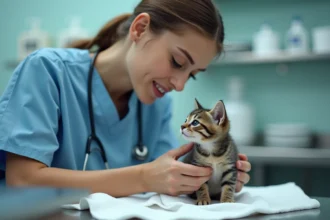 Vétérinaire examine un chaton dans une clinique moderne
